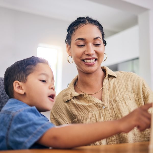 Learning, abacus and education of child with mom or tutor, teacher and mother helping with homework